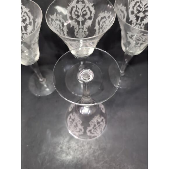Morgantown Glass Water Goblets, Vtg Etched Chintz Clear Glass, Uranium Set of 4 - Picture 7 of 11